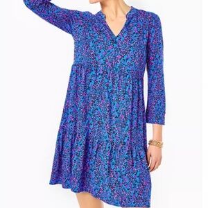 Lilly Pulitzer Alaina Dress Blue Flare Growl and Prowl Women’s Size Large